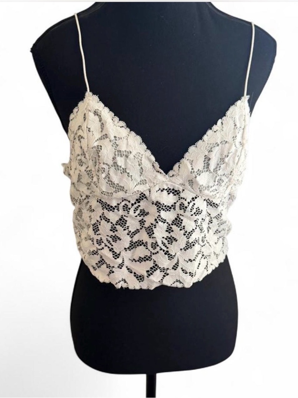 Free People white Lace Cami sheer Crop Top Floral size medium
